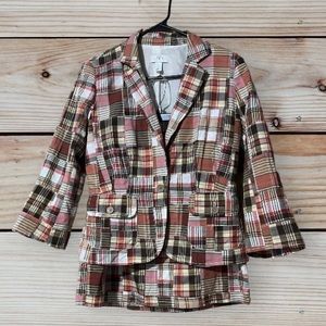 Ann Taylor LOFT Madras Plaid 2 Piece Suit Set Jacket & Skirt